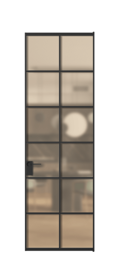 Алюминиевая дверь АЛПЛ040.05 Алюминий Черный Сатинированное оранжевое стекло, триплекс Цена 144470  | Volhovec