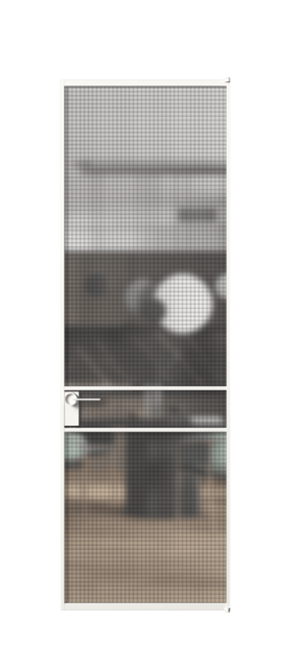 Алюминиевая дверь АЛПЛ040.02 Алюминий Белый Декоративное стекло с сеткой "Mesh silver", триплекс Цена 213990  | Volhovec