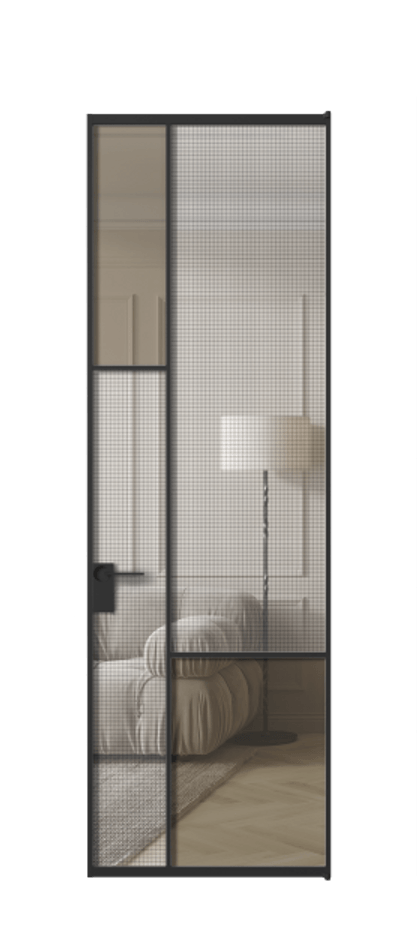 Межкомнатная дверь Mosaic АЛПЛ041.13 Алюминий Черный Mesh silver + Бронза прозрачное триплекс Цена 134043 ₽ | Volhovec