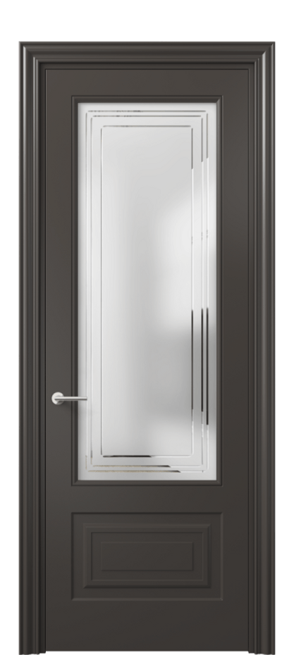 Межкомнатная дверь Mascot 8442 Матовый антрацит Сатинированное стекло с гравировкой "Грани", триплекс Цена 65999 ₽ | Volhovec