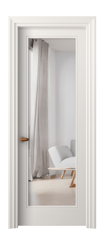 Межкомнатная дверь Esse 8502 Матовый пудровый белый Двустороннее зеркало, триплекс, 7 мм Цена 68099 ₽ | Volhovec