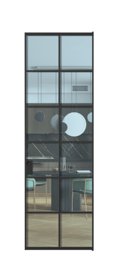 Алюминиевая дверь АЛПЛ040.05 Алюминий Черный Прозрачное голубое стекло, триплекс Цена 144470  | Volhovec