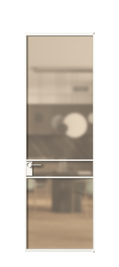 Алюминиевая дверь АЛПЛ040.02 Алюминий Белый Сатинированное оранжевое стекло, триплекс Цена 202340  | Volhovec