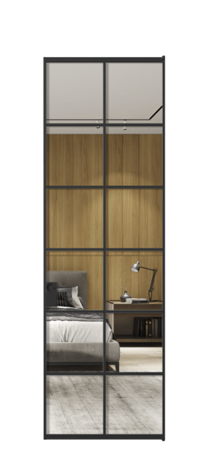 Алюминиевая дверь АЛПЛ040.05 Алюминий Черный Двустороннее зеркало, триплекс , триплекс 6 мм Цена 144470  | Volhovec