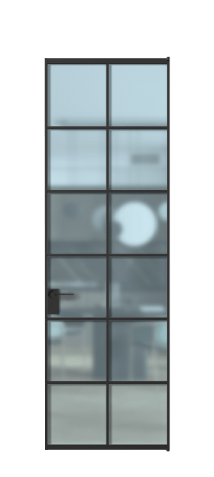 Алюминиевая дверь АЛПЛ040.05 Алюминий Черный Сатинированное голубое стекло, триплекс Цена 144470  | Volhovec