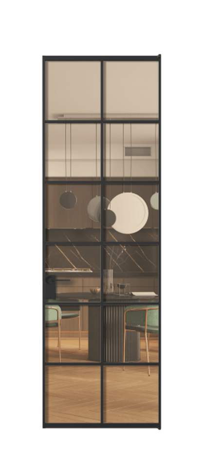 Алюминиевая дверь АЛПЛ040.05 Алюминий Черный Прозрачное оранжевое стекло, триплекс Цена 144470  | Volhovec