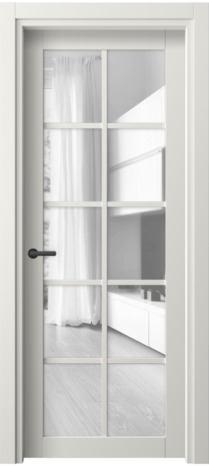 Межкомнатная дверь Neo 2106 Софт-тач белоснежный Прозрачное стекло, триплекс, 6 мм Цена 26750 ₽ | Volhovec
