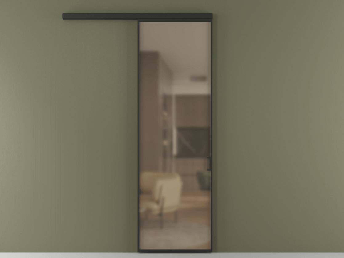 Перегородка Formato вдоль стены одностворчатая АЛПР 040.01 Алюминий Черный Сатинированное бронзовое стекло, триплекс Цена 111000 ₽  | Volhovec