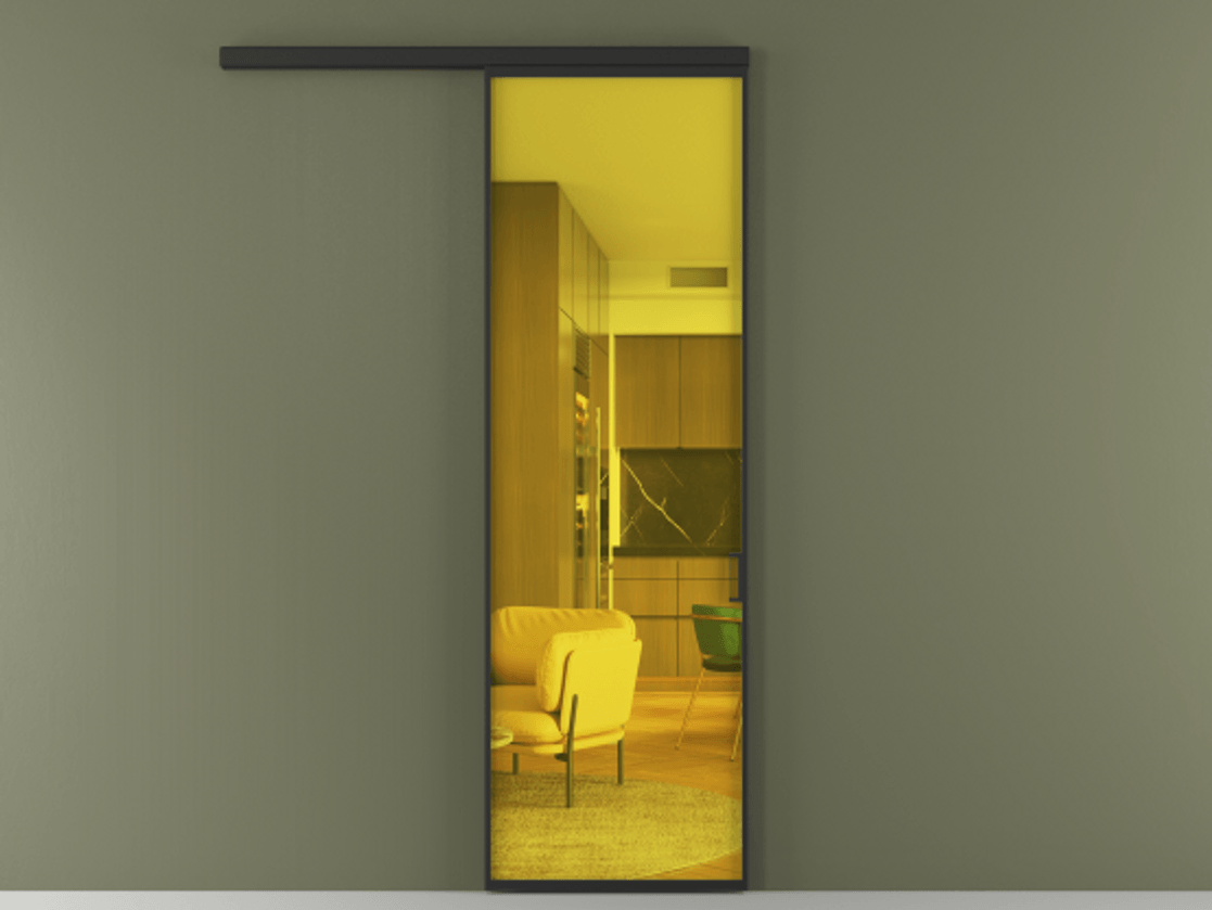Перегородка Формато вдоль стены 1 створка АЛПР 040.01 Алюминий Черный Прозрачное жёлтое стекло, триплекс Цена 101800 ₽  | Volhovec
