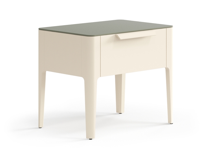 Мебель Тумба прикроватная Piega 1 ящик. Цвет Матовый светло-бежевый. Материал Гладкая эмаль. Коллекция Тумба прикроватная Piega 1 ящик. Картинка.