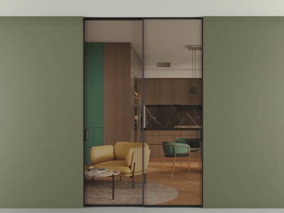 Алюминевая перегородка p2_01 Бронза триплекс ЧЕР. Цвет Алюминий Черный. Материал Алюминий. Коллекция Перегородка Formato внутри проёма скрытое крепление в потолок 2 створки. Фото. Алюминевая перегородка p2_01 Бронза триплекс ЧЕР. Цвет Алюминий Черный. Материал Алюминий. Коллекция Перегородка Formato внутри проёма скрытое крепление в потолок 2 створки. Картинка.