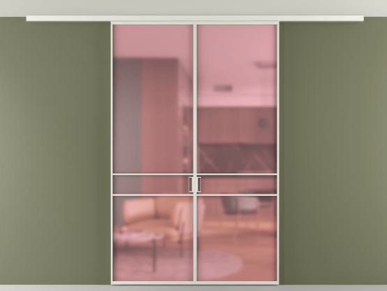 Алюминевая перегородка АЛПР 040.02_АСР_САТ РОЗ_new. Цвет Алюминий серый. Материал Алюминий в эмали. Коллекция Перегородка Formato вдоль стены на потолок 2 створки. Картинка.