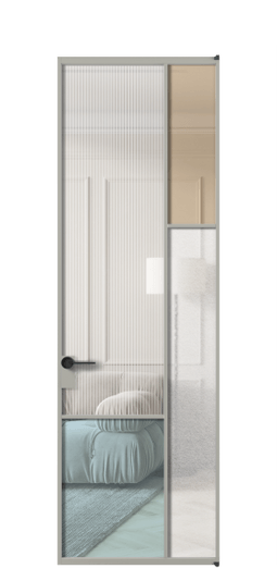 Дверь межкомнатная АЛПЛ041.12 АНСР4 стекла. Цвет Алюминий нейтральный серый. Материал Алюминий в эмали. Коллекция Mosaic. Картинка.