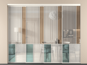 Алюминевая перегородка vntl4_1 Алюминий пудровый белый Четыре стекла. Цвет Алюминий пудровый белый. Материал Алюминий в эмали. Коллекция Перегородка Mosaic внутри проёма 4 створки с синхронным механизмом. Картинка.