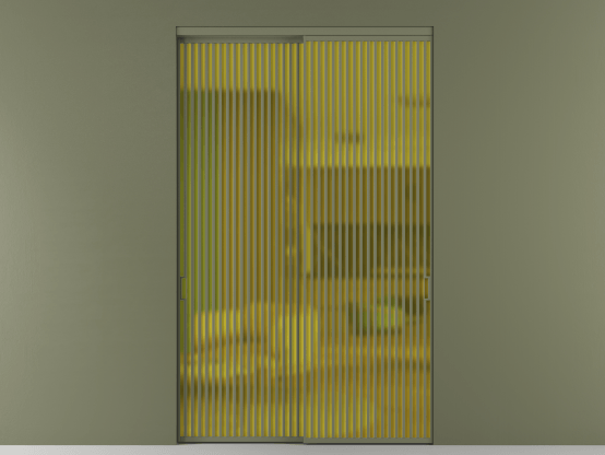 Алюминевая перегородка АЛПР 040.06_АОТ_САТ ЖЕЛ_new. Цвет Алюминий оливковый тёмный. Материал Алюминий в эмали. Коллекция Перегородка Formato внутри проёма 2 створки. Картинка.