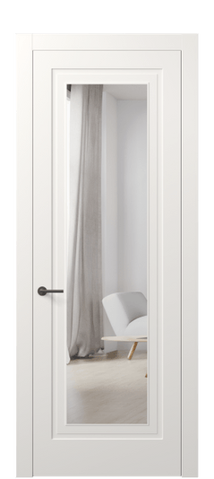 Дверь межкомнатная АКП 8403 МПБЛ Зеркало с одной стороны. Цвет Матовый пудровый белый. Материал Гладкая эмаль. Коллекция Mascot. Картинка.