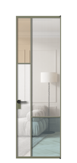 Дверь межкомнатная АЛПЛ041.13 АОТ 4 стекла. Цвет Алюминий оливковый тёмный. Материал Алюминий в эмали. Коллекция Mosaic. Картинка.