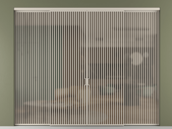 Алюминевая перегородка АЛПР 040.06_АСБЖ_Бронза сатин триплекс_new. Цвет Алюминий светло-бежевый. Материал Алюминий в эмали. Коллекция Перегородка Формато внутри проёма 4 створки. Картинка.