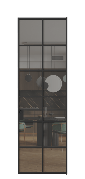 Дверь межкомнатная АЛПЛ040.05 Серый триплекс ЧЕР. Цвет Алюминий Черный. Материал Алюминий. Коллекция Формато. Картинка.